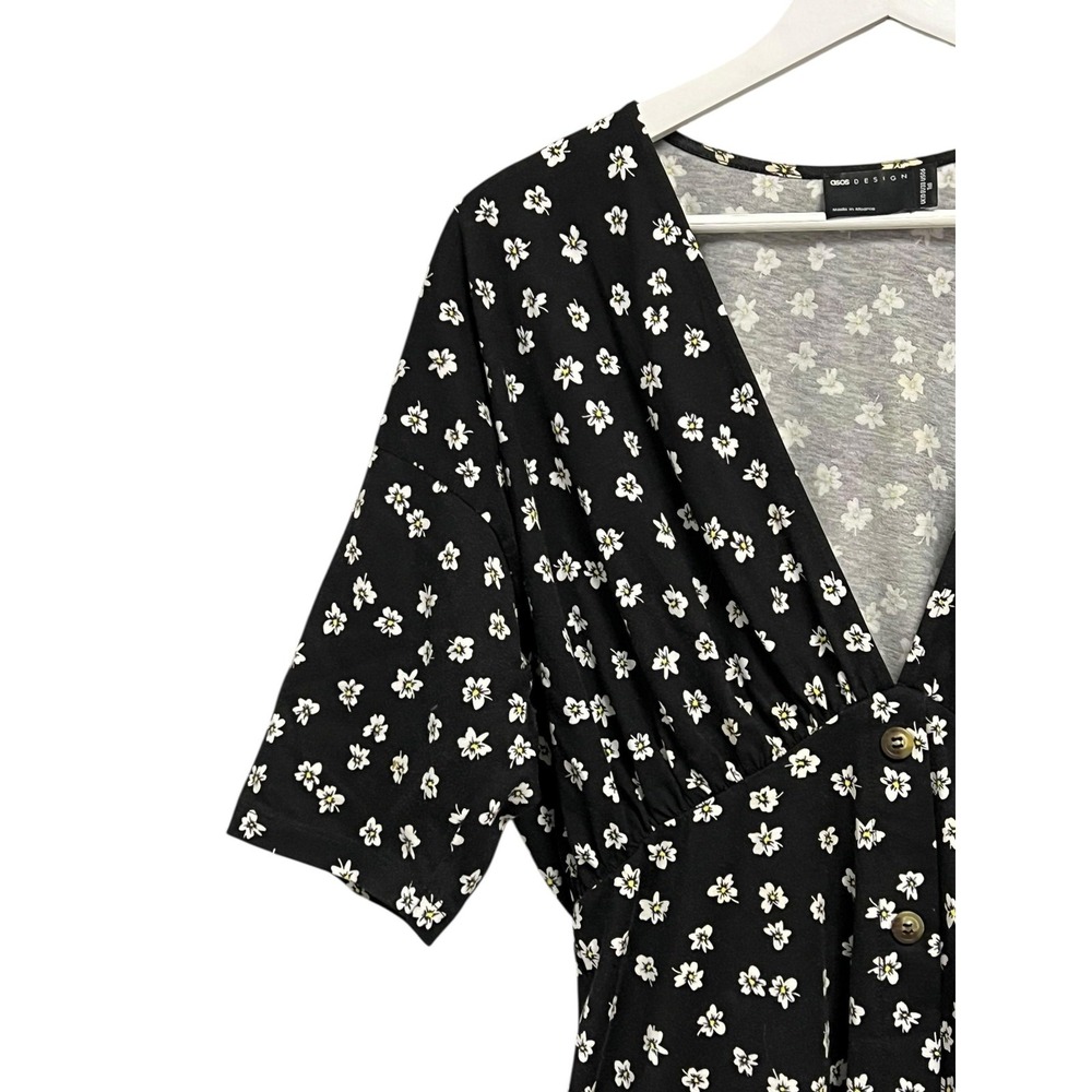 ASOS DESIGN Dress Womens 6‎ Tall Black Floral Button Front V-Neck Fit & Flare - Picture 7 of 11